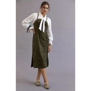 Anthropologie Suede Midi Slip Dress, Moss Green, new